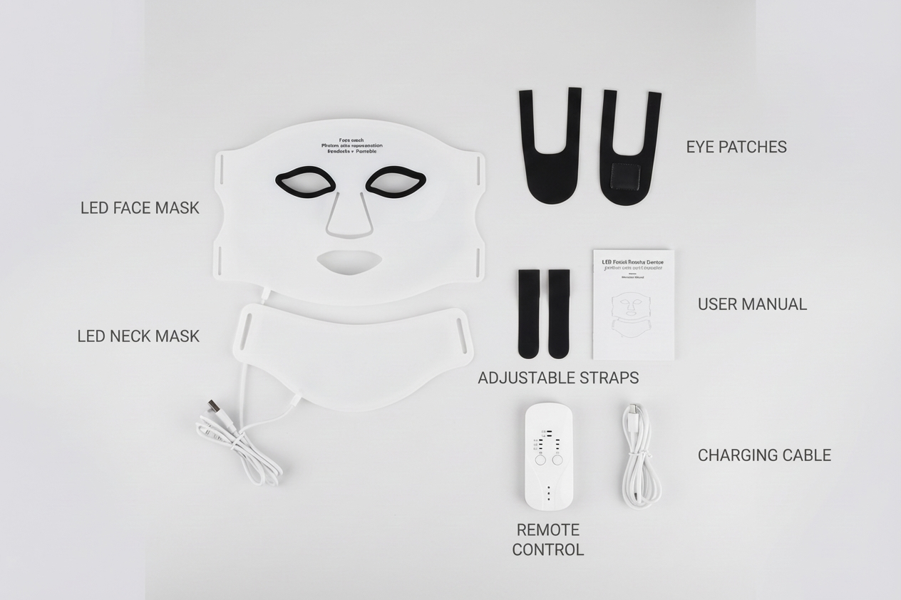 LED face mask with accessories on a white background