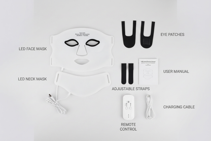 LED face mask with accessories on a white background