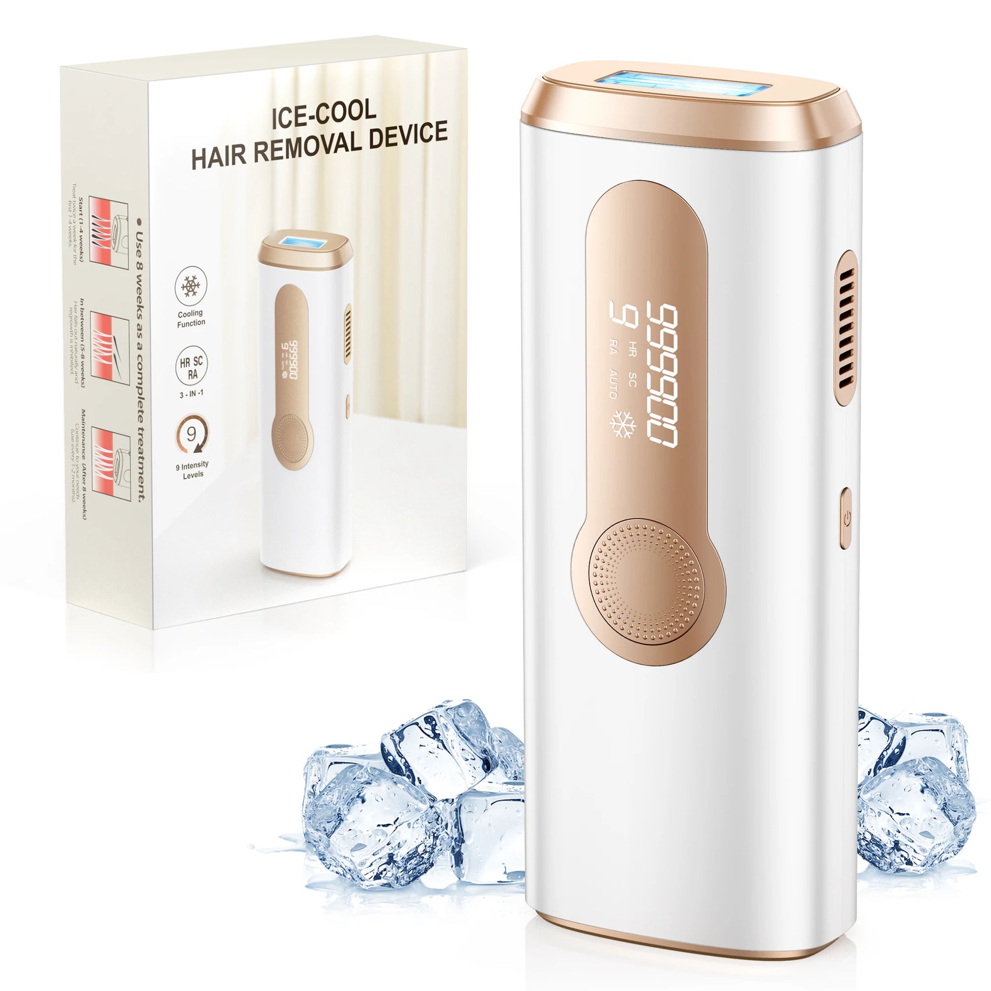 IPL Laser Hair Removal Device Ice-Cooling 3 in 1 Painless 16J Photoepilator Permanent Whole Body Home Treament for Men and Women