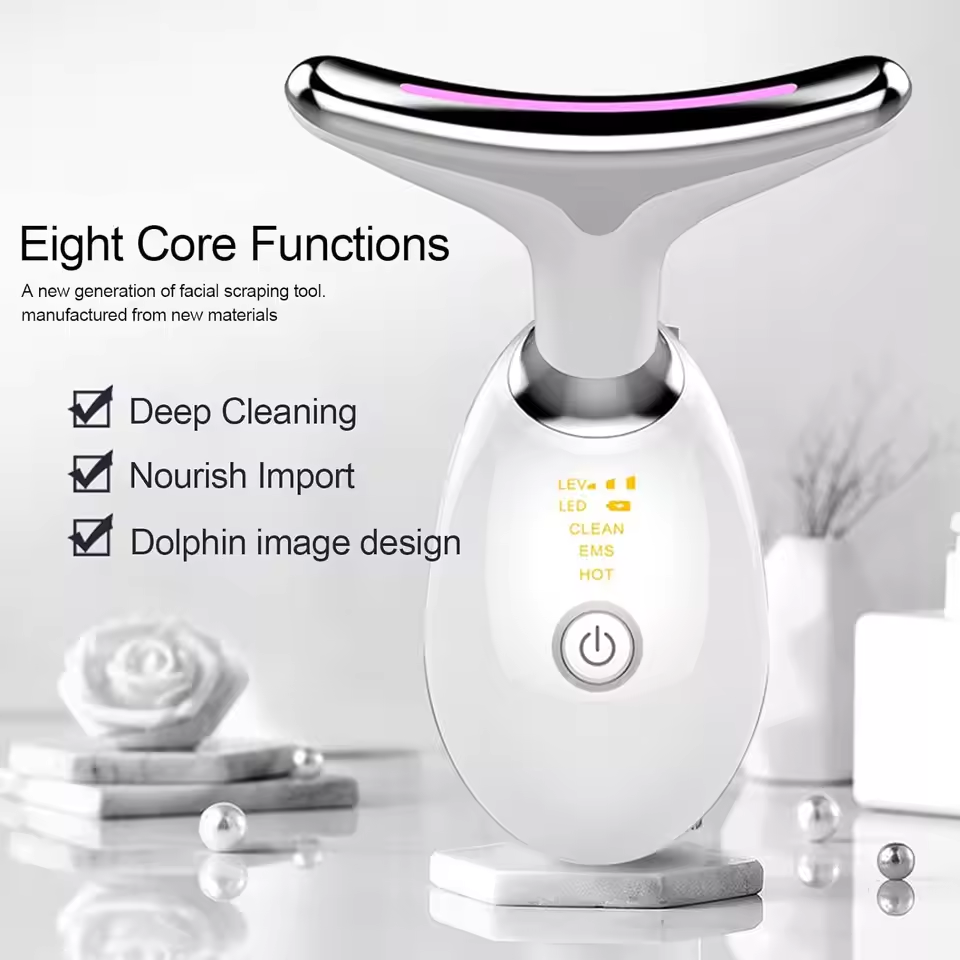 Facial scraping tool with eight core functions on a white background