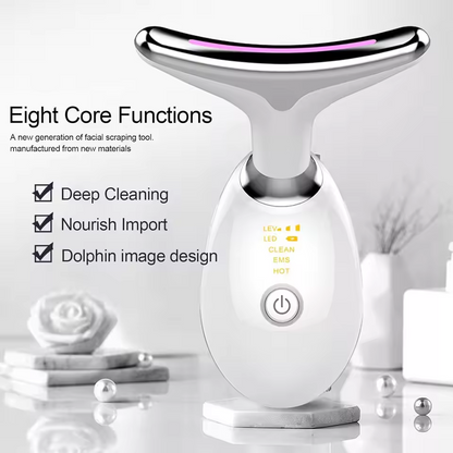 Facial scraping tool with eight core functions on a white background