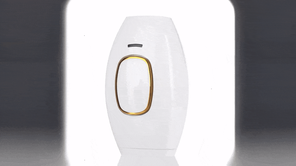 White electronic device with a gold accent on a white background