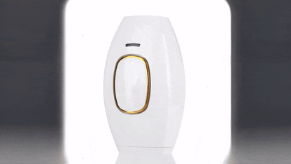 White electronic device with a gold accent on a white background